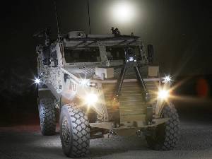 A Foxhound light protected patrol vehicle at Camp Bastion in Afghanistan