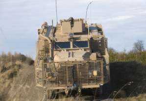 A Mastiff 2 armoured vehicle being driven at the Defence School of Transport, Leconfield