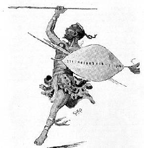 A Zulu warrior with an assegai in his hand